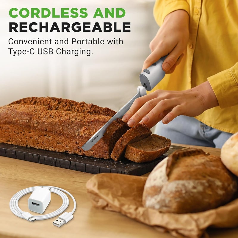 NutriChef Cordless Electric Knife | Easy to Use Constant ON/OFF Safety Function Button | Carve Turkey, Meats, Poultry, Bread, Cheese & More | Lightweight with Contoured Grip Handle | White & Grey - Image 3